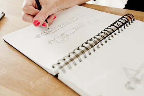 Preview: Cropped view of woman sketching fashion design