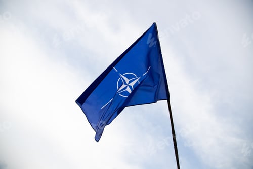 Preview: NATO flag.North Atlantic Treaty Organization flag waving.