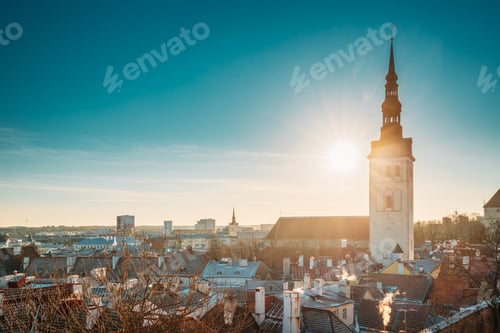 Preview: Tallinn, Estonia. Sun Shining Through Church Of St. Nicholas Niguliste Kirik.