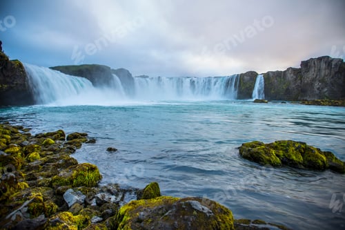 Preview: The impressive Godafoss waterfall from below. Iceland