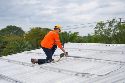 Preview: Renewable Energy Eco Technology Electric Power. Worker assemble system of solar panel.