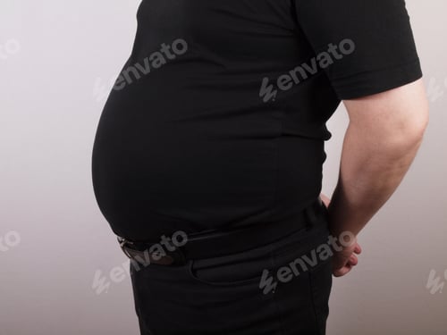 Preview: overweight fat man with big belly wearing all black clothes