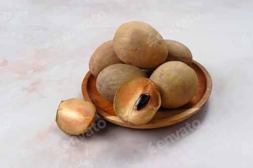 Preview: Buah sawo or Manilkara zapota, commonly known as sapodilla, sapota, chikoo, chico, naseberry, or nis