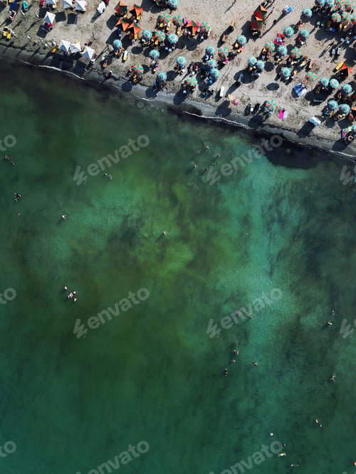 Preview: Aerial: A high angle view of a sandy beach in Mellieha, Malta