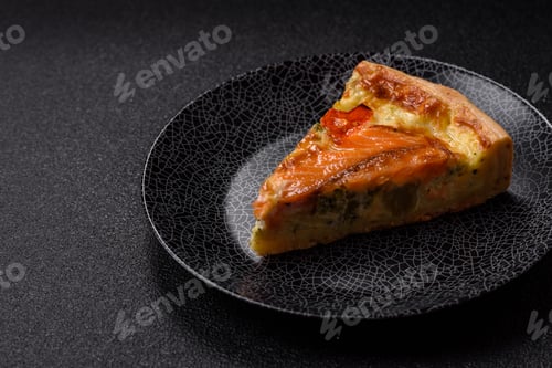 Preview: Quiche, salmon pie, broccoli, cheese. Quiche tart with fish and vegetables, cheese