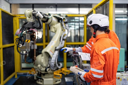 Preview: Engineer teach trainee operation maintenance and programing robot arm to work on heavy industry
