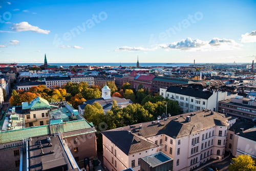 Preview: Aerial scenery panoramic view city of Helsinki with buildings, capital of Finland