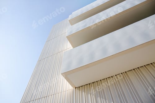 Preview: Low angle view of balconies on a modern building facade