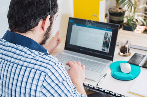 Preview: Male in a group video call while working from home during the quarantine