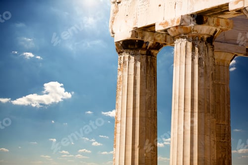 Preview: photo of beautiful columns on the wonderful sky background in Greece