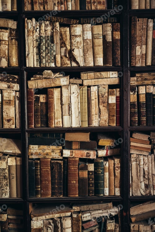 Preview: Antique Bookshelves Filled with Old Books