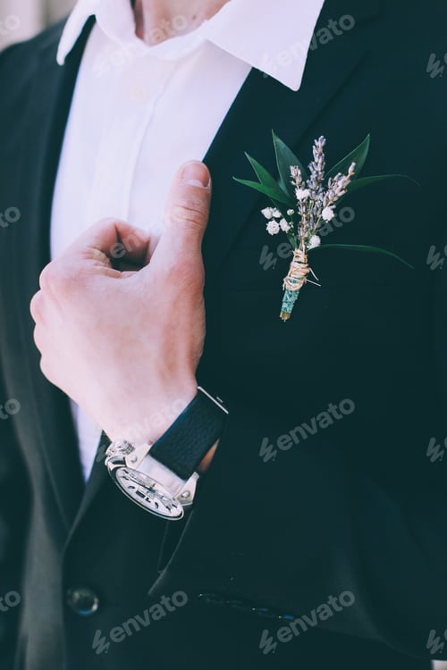 Groom's Boutonniere on Dark Suit Jacket