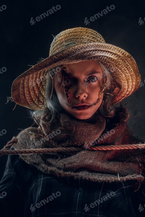 Preview: Portrait of attractive female in creepy ccarecrow role