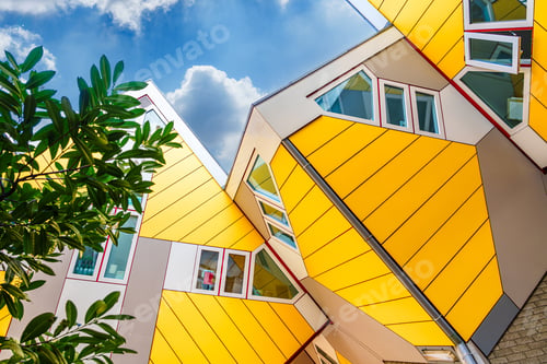 Preview: Vibrant Yellow Cube Houses, Rotterdam, a Modern Architectural and Tourist Attraction in Netherlands