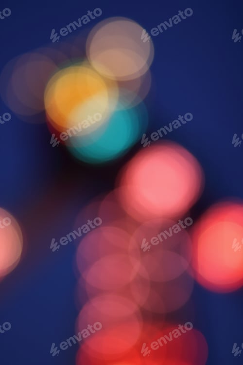 Preview: Blue, Red, Yellow, Blue, White Blurred Festive Bokeh Background With Stars For Christmas
