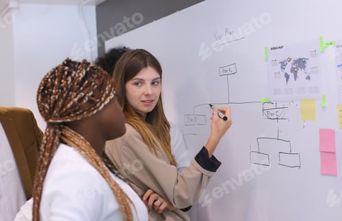 Preview: Businesswoman giving creative presentation to her colleagues