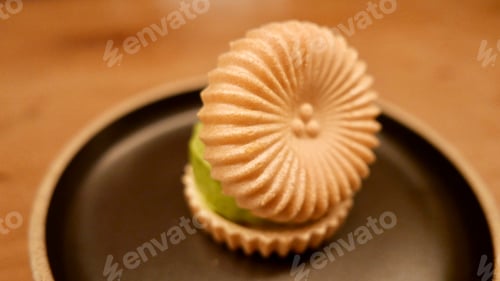 Preview: Closeup shot of a traditional matcha dessert in Kyoto