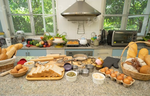 Preview: Homemade cooking and baking a cake dessert, Food bread, toasts, dough ingredients in kitchen