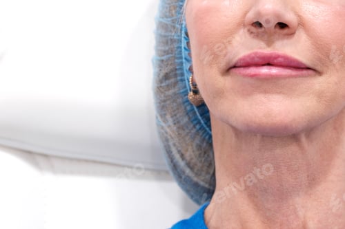 Preview: Vertical picture of lips taking hyaluronic acid injections in an aesthetic clinic