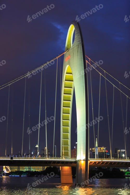 Preview: Liede Bridge illuminated at night, Guangzhou, China