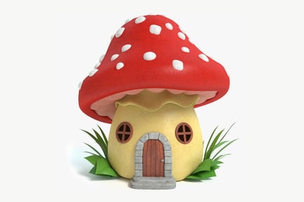 Preview: Whimsical Cartoon Mushroom House with Stone Doorway