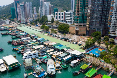 Preview: Aberdeen, Hong Kong 12 May 2019: Aerial view of Hong Kong typhoon shelter in aberdeen