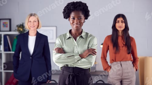 Preview: Portrait Of Female Multi-Racial Business Team Standing In Office