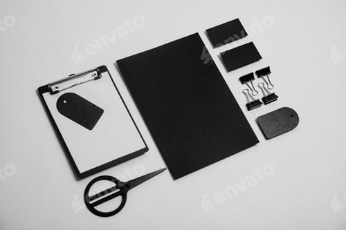 Preview: Composition with stationery on light background. Mock up for design