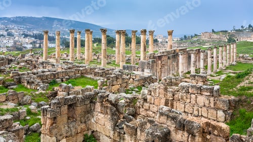 Preview: ruins of temple in ancient Gerasa town in winter