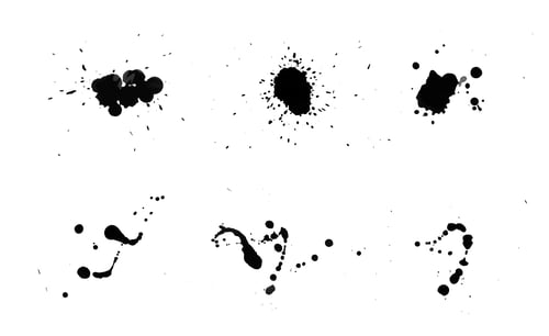 Preview: Blots of black ink isolated on white, top view