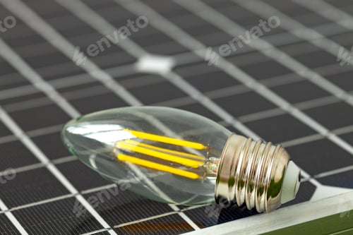 Preview: Solar energy panel and light bulb, green energy