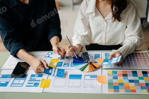 Preview: Asian businessman and woman people meeting in office. Employee brainstorm and work as team,