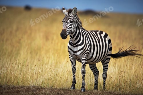 Preview: Zebra standing on a meadow in Masai Mara, Kenya