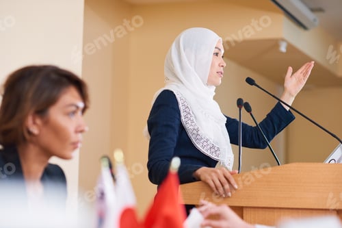 Preview: Young contemporary confident female politician in hijab