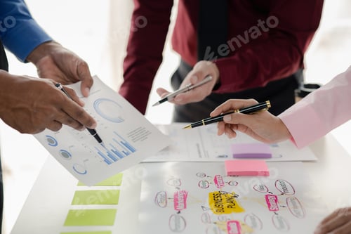 Preview: Company meeting room has businessmen and finance managers meeting together on business plan, they ar