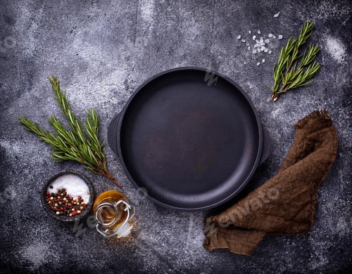 Preview: Cast iron frying pan with herbs and spices