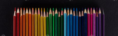 Preview: Panoramic shot of rainbow spectrum made with color pencils isolated on black