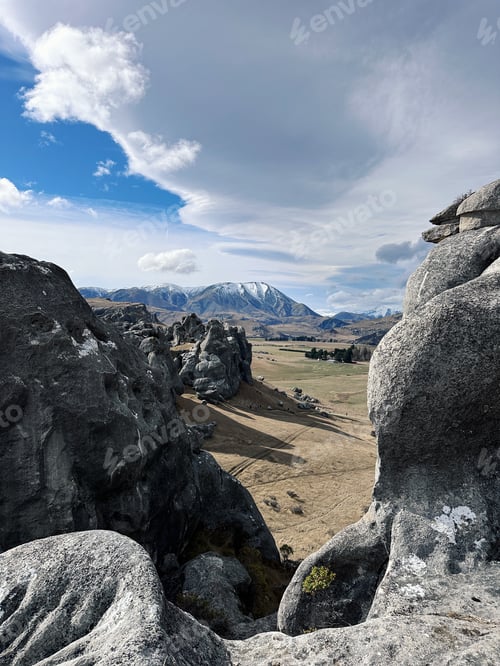 Preview: Large natural stones in Castle Hill Nature Park, New Zealand. Tourist spots. Travel.