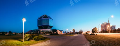 Preview: Minsk Belarus. Deserted Pedestrian Zone To National Library Buil