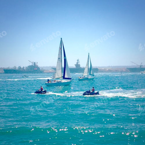 Preview: How many kinds of sea vessels can you find in this image? San Diego Bay is filled with them.
