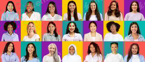 Preview: A vibrant display of headshots featuring women from diverse ethnic backgrounds