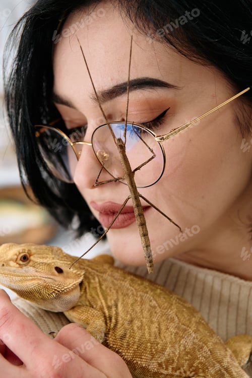 Preview: Woamn and Her Pets: A Bearded Dragon and a Stick Insect