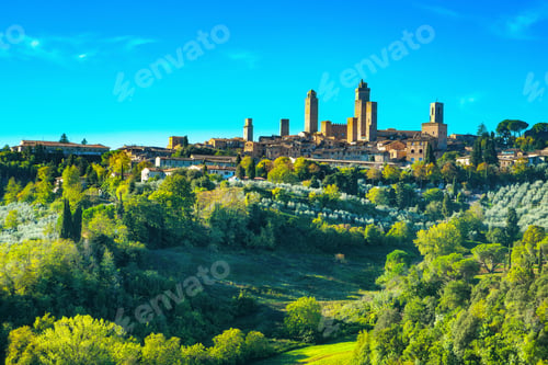 Preview: San Gimignano medieval town towers skyline and landscape. Tuscany, Italy