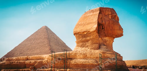 Preview: Ancient Sphinx and the great pyramid of Giza in Egypt.