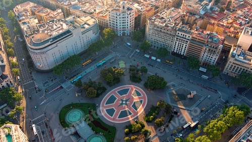Preview: Aerial view of Plaça Catalunya in Barcelona, Spain. This square is considered to be the city center