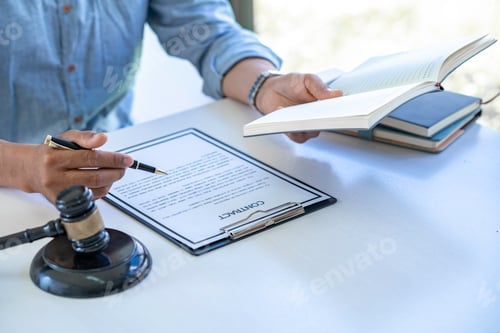 Preview: Attorney or Judge gavel with Justice lawyers, Business man or lawyer working on a documents. Legal
