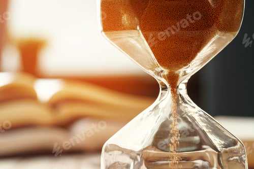 Preview: Closed up of sandglass or hourglass on background of book