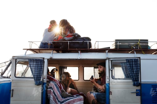 Preview: People Sitting on The Roof and inside of The Van on Road Trip Br