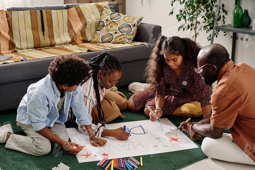 Preview: Black family Drawing Placard at Home