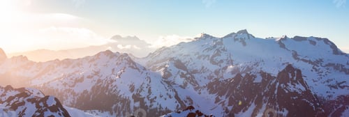 Preview: Canadian Mountain Landscape. Aerial Panoramic View. Sunny Sunset.